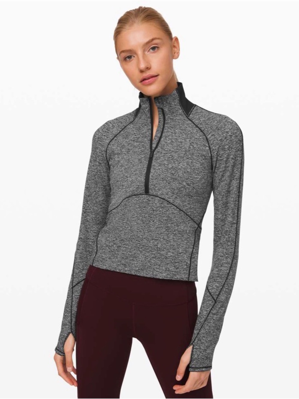 Lululemon Always Alert Vlack & White Heathered 1/2 Zip Pullover Top